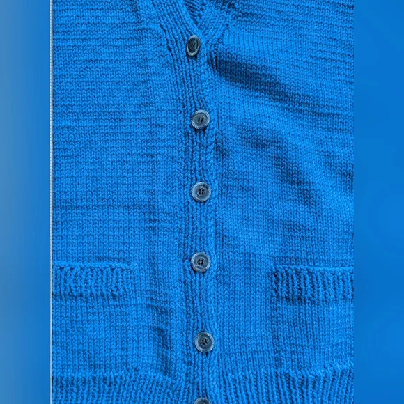 Vintage Handknit Polar Bear Vest Blue Button Front V-neck Men's Women's - Picture 7 of 11